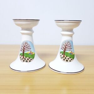 Villeroy & Boch Candle Stick Holders Taper Luxembourg Porcelain Naif‎ Tree Scene